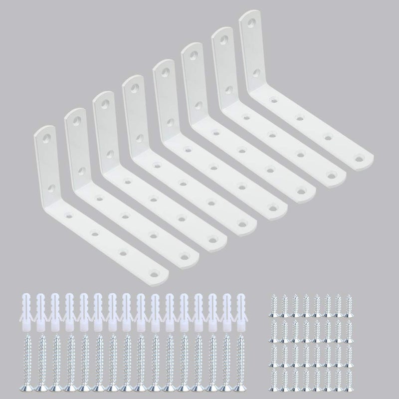 WINKER Corner Brace 8Pcs Shelf Bracket Heavy Duty White Steel L WINKER Corner Brace, Decorative Joint Angle Bracket for Shelf 5 InchX3 Inch Shelves Wall Hanging Bracket with Screws(16PCS)) - Image 1